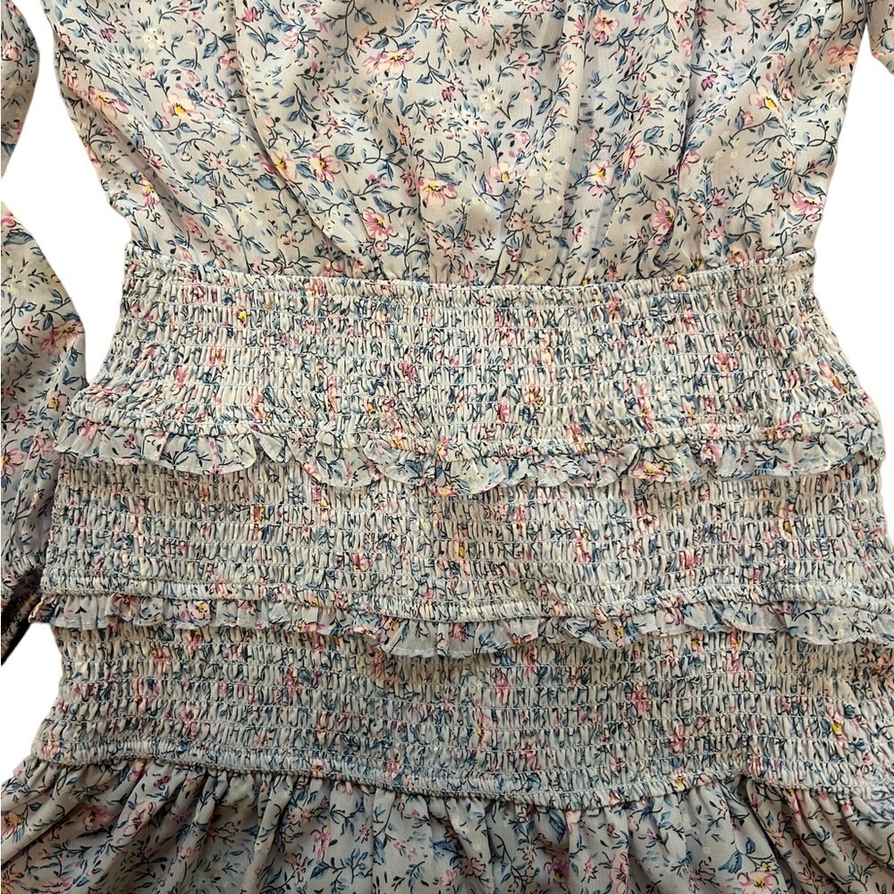 Storia purple floral long sleeve, smocked mini dress - Picture 5 of 6